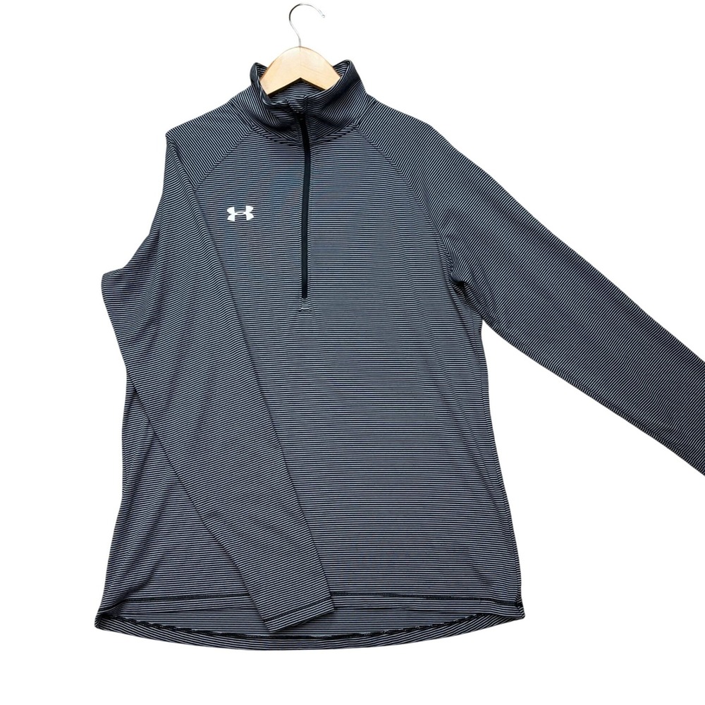 Under Armour Pullover Womens Medium Black White Striped Quarter Zip HeatGear EUC